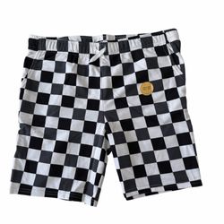 EASY ON EASY OFF kids  Black White Checked Drawstring Sweat Shorts with Pockets