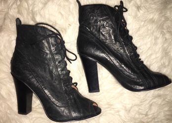 Sam Edelman Yvie Lace-Up Open Toe Leather Ankle Bootie Black Size 7.5