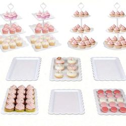 10 Pcs Cake Stand White Plastic Dessert Table Display Set 4 Pcs 3 Tired Cupcake Stand Cookie Tray Rack Serving Tray Cake Display Tower And 6 Pcs Desse