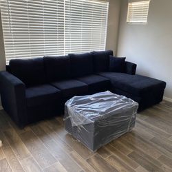 Black Sectional With Free Ottoman ‼️all Sectionals Are New Packed In Factory Plastic ‼️