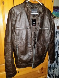 New GUESS Motorcycle Jacket Black Soft Leather Sz.M