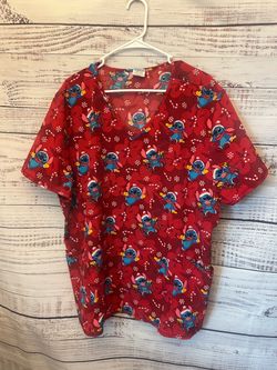 Red Disney Stitch Christmas or holiday scrub top size 3XL