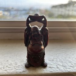 Hotei with Pearl Bag Red Resin Statue Feng Shui Collectible 2 3/4" 