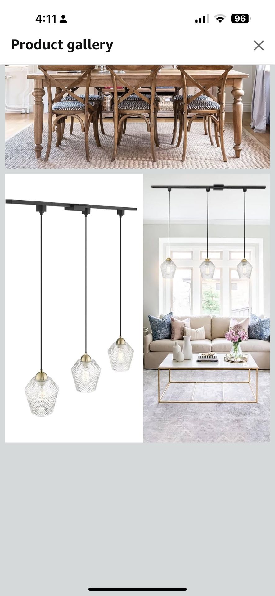 Darkaway H-Type Track Pendant Lighting, 3-Lights Track Ceiling Light Hanging Fixtures Include H Type Track Lighting Rail and H Track Floating Canopy C