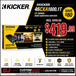 Kicker CXA1800.1 Power Amplifier Mono Subwoofer System 3600 Watts 46CXA1800.1T 🚨 Payment Options Available 🚨 No Credit Needed 🚨 
