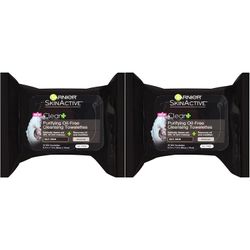 2 Garnier SkinActive Purifying Oil-Free Towelettes with Charcoal GREAT PRICE!!!