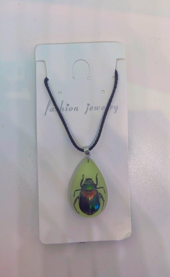 Beetle Glow in The Dark Necklace, Small , Black