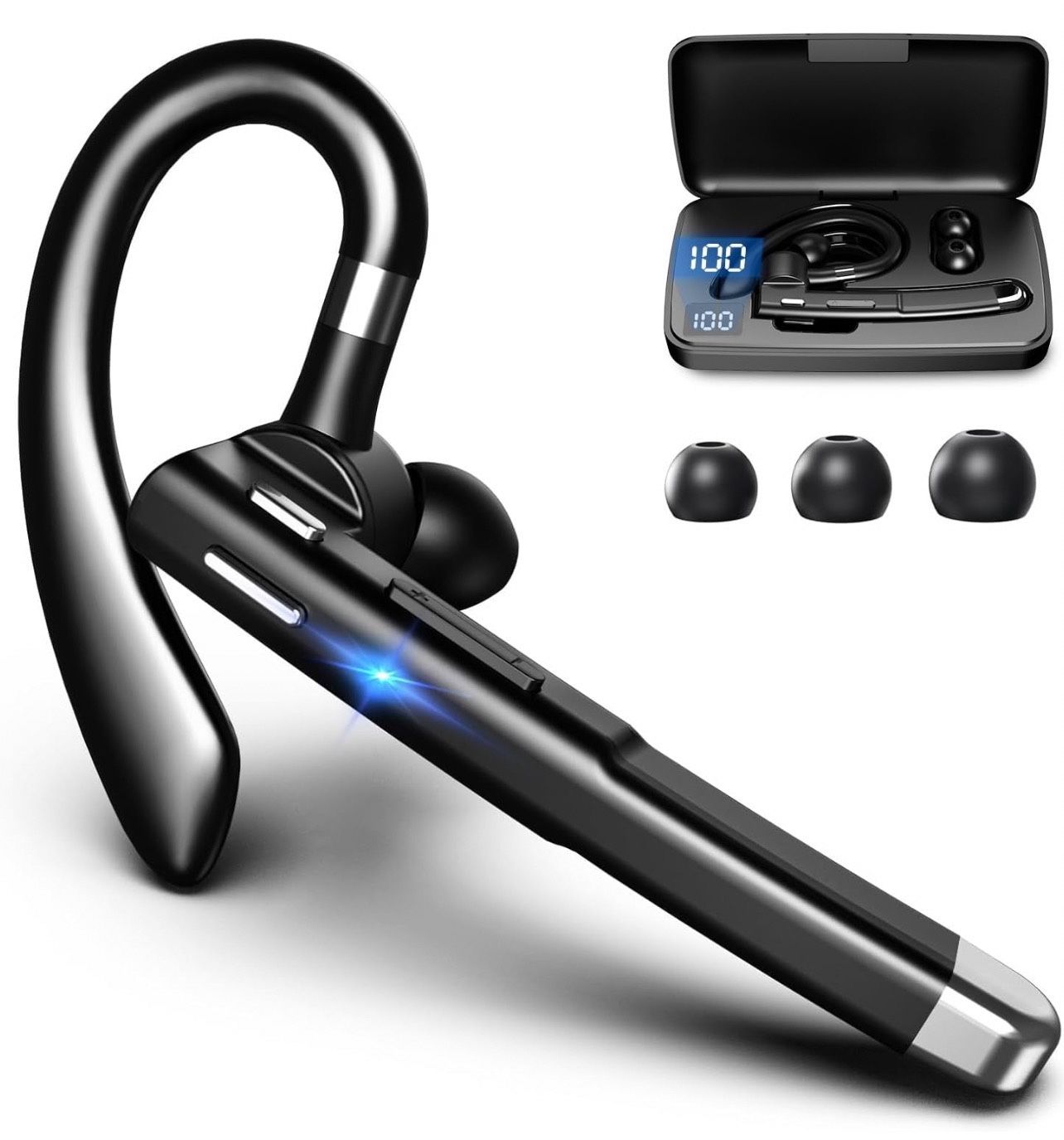 Bluetooth Headset, Bluetooth Wireless Earpiece with mic Trucker Headset for Phone Case Office Phones with Built-in Microphone Manos Libres Noise Cance
