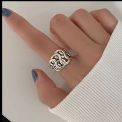 925 Sterling Silver Women's Cuff Ring Band Adjustable Size Gift 