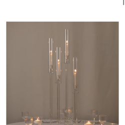 4 Clear Crystal Glass Hurricane Taper Candle Holders