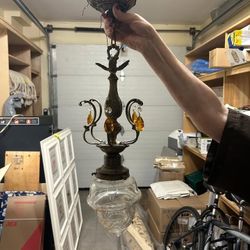 antique glass chandelier with amber stones 