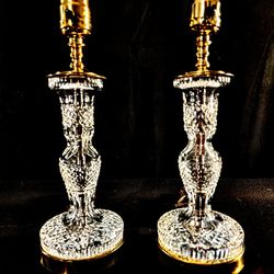 Waterford Alana Set of 2 Crystal Fine Cut Irish Lamps- Absolutely Mint Condition