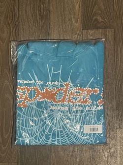 Sp5der Punck V2 Hoodie Cyan Blue/orange Size L