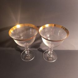 Pair Of Mikasa Kensington Gold Crystal Goblets