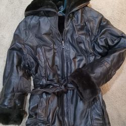 Beautiful Brown Leather Coat, Size L