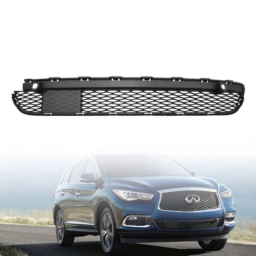 YHB Front Bumper Grille Textured Black Fits 2016 2017 2018 2019 2020 Infiniti QX60 w/Intelligent Cruise Control hole - Lower Grill
