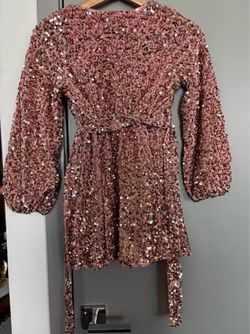 Girls Pink Sequin Dress with Belt