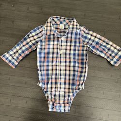 Baby Gap Plaid Collar Dress Shirt Bodysuit Sz 6-12 Mos