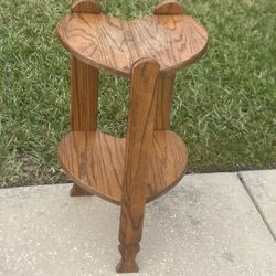 Vintage Heart Shaped Pedestal Plant  Stand Mission Oak Arts & Crafts 2 Tiered Used in good condition with some cosmetic blemishes. These blemishes are