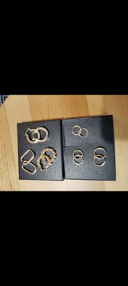 New 6 Pairs of Sterling Silver Earrings With Gold Overlay