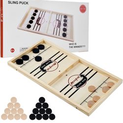 Fast Sling Puck Game - Fast Action Foosball Table Super Winner Wooden Air Hockey Board Game - Desktop Battle Slingshot Game - Fun for Family Game or P