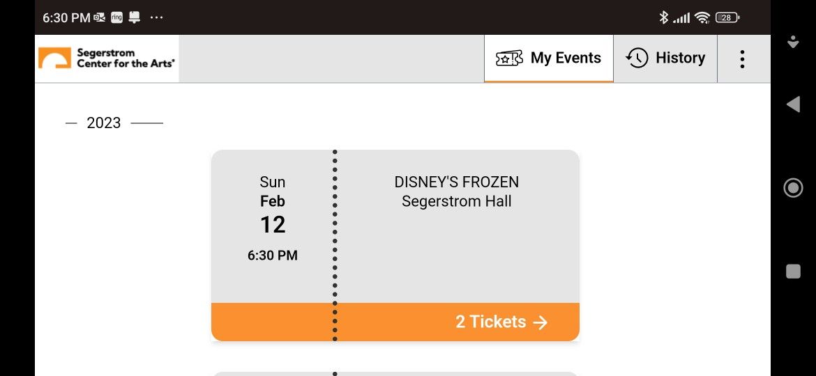 "FROZEN"tickets. Segerstrom Center