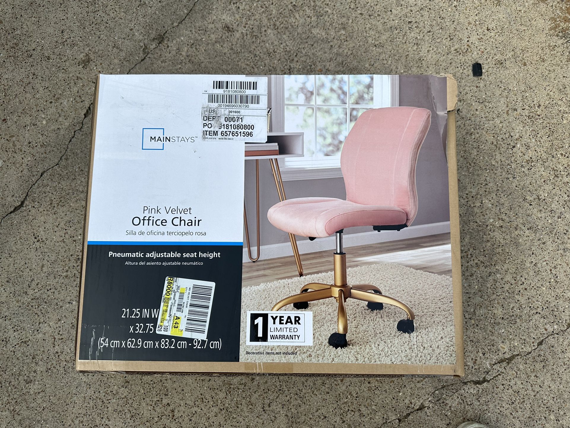 Mainstays Plush Velvet Office Chair, Blush