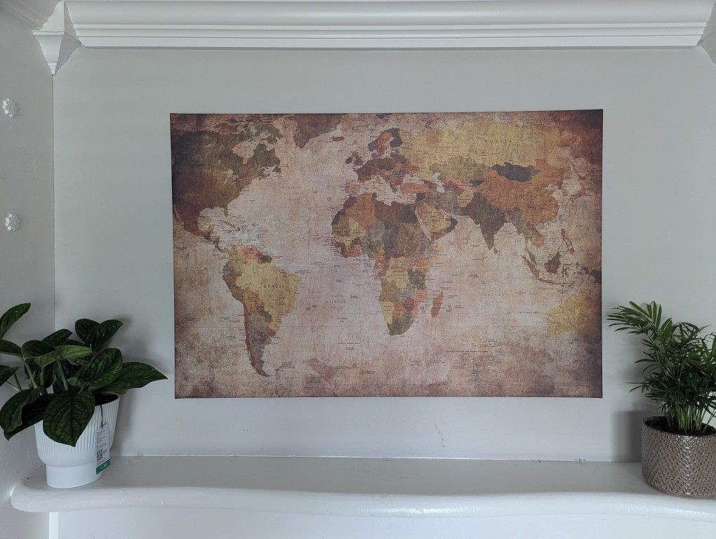 39" x 26" World Map Stretched Canvas