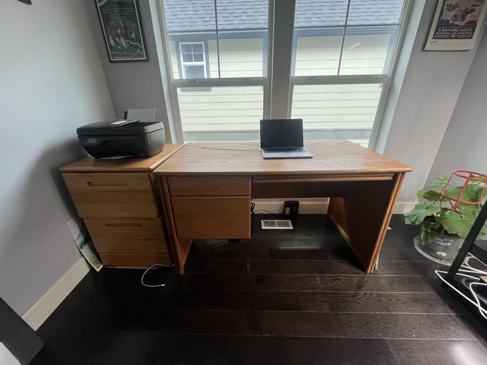 Solid wood desk and filing cabinet