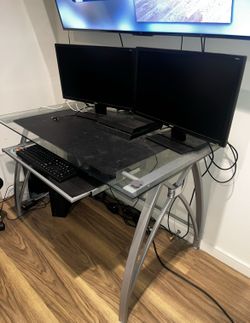 Glass Top Computer Desk with keyboard tray