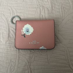 Pretty Pink Coach Card Wallet With Flower Print Design