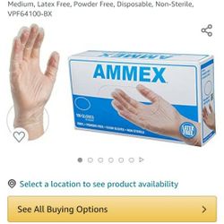 AMMEX Medical Clear Vinyl Gloves, Box of 100, 4 mil, Size Medium, Latex Free, Powder Free, Disposable, Non-Sterile, VPF64100-BX