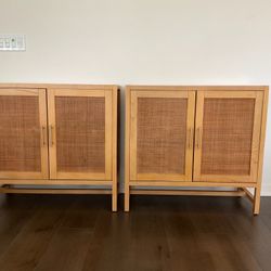 Two Wood & Rattan Cabinet Natural