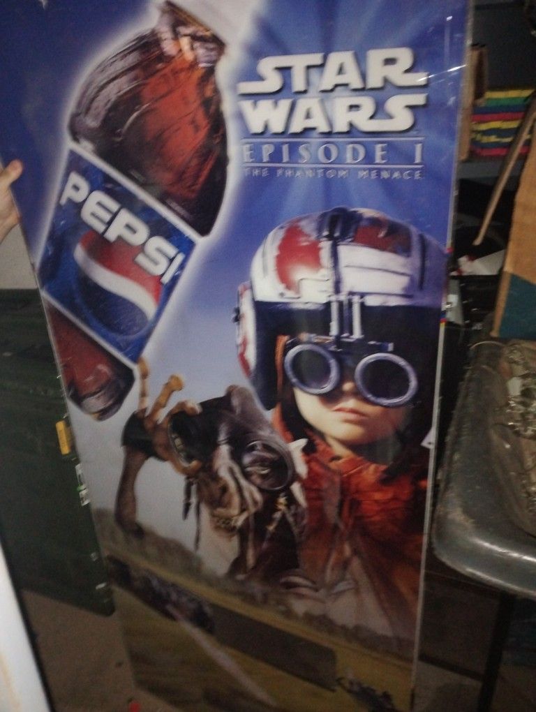 Star Wars Phantom Menace Pepsi Vending Machine Front Plastic Sign Advertising For Sale