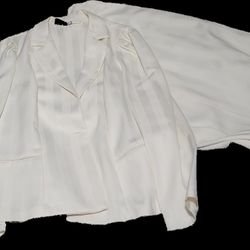 Off white striped skirt suit (mismatched sizing)