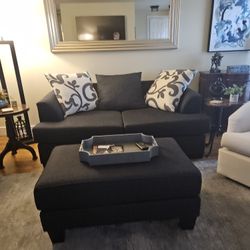 Navy Loveseat, Ottoman, Pillows