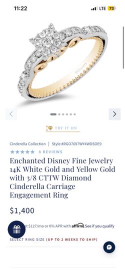 Enchanted Disney Fine Jewelry 14K White Gold and Yellow Gold with 3/8 CTTW Diamond Cinderella Carriage Engagement Ring