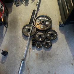 240LB Olympic Weight Set 195LBs of Olympic 2’ Plates plus Olympic Barbell Home Gym