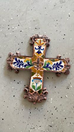 Decorative Wall Cross with Talavera Tile Inlay