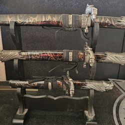 3 Real Small Dragon Samari Sword Set