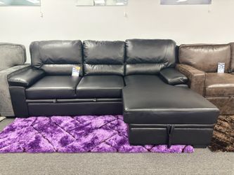 Black Gel Leather Sectional Sleeper Sofa For Sale ( Brand New & In Box) Furniture Assembly 