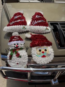 Christmas Tinsel Snowman and Santa Decorations Set