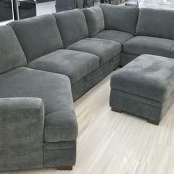 Thomasville Merran Fabric Sectional with Storage Seats and Storage Ottoman