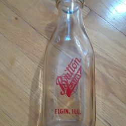 Vintage Milk Bottle. BRITTON DAIRY. ELGIN IL.  ONE QUART. 