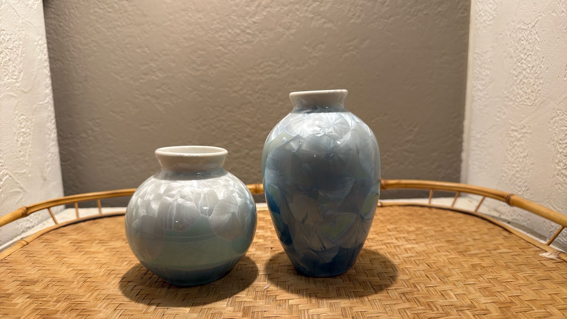 Set Of 2 Blue Ceramic Bud Vases