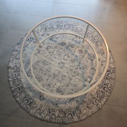 Modern Round Glass Coffee Table – White Metal Frame – 36” Diameter