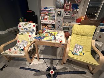 IKEA Kids Set — 2 POÄNG Children's Armchairs + LÄTT Table