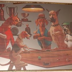 Mid century Vintage DOGS PLAYING POOL  MIRROR 