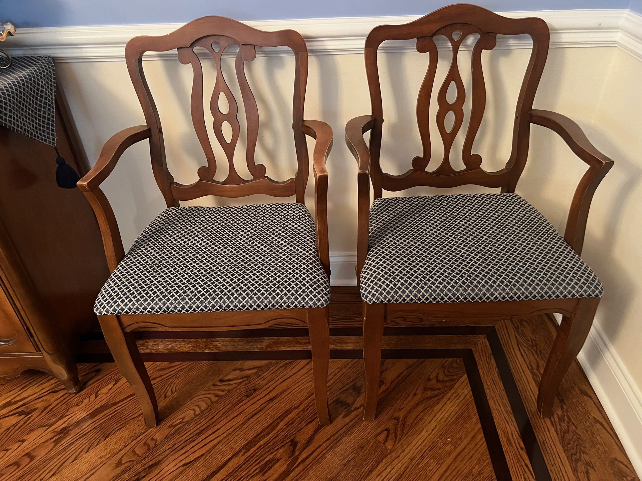 Pair of French Country Armchairs Newly Reupholstered 23w x 16sd x 19 sh x 37h Smoke and pet free household