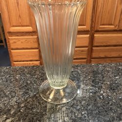 Vintage Lovely Tall Glass Old Clear Vase.  Size 10 1/2 inches Tall .  Preowned 